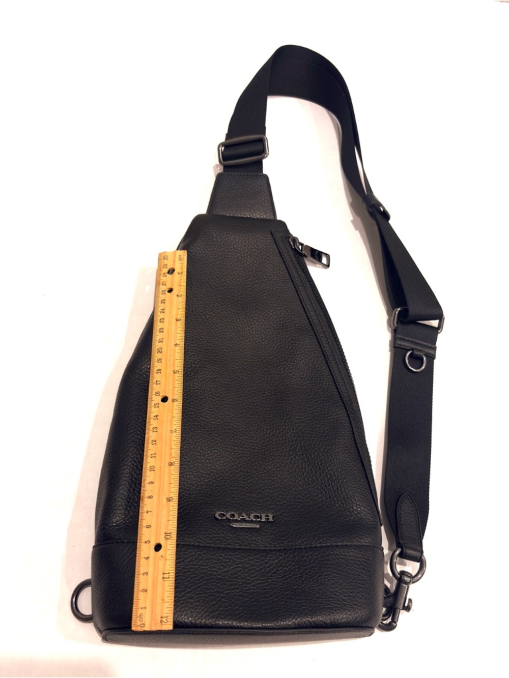 COACH Dominic Black Pebble Leather Sling Bag - Picture 8 of 13